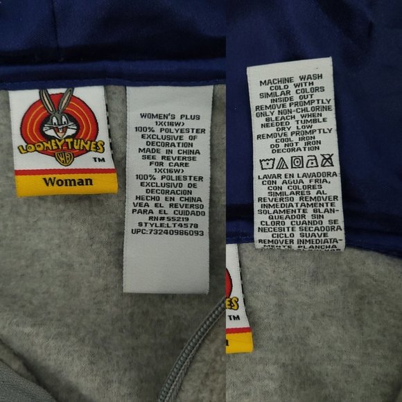 Looney Tunes Feisty Tweety Quarter Zip Hoodie Sweatshirt Womens 1X 16W Applique - Picture 12 of 14